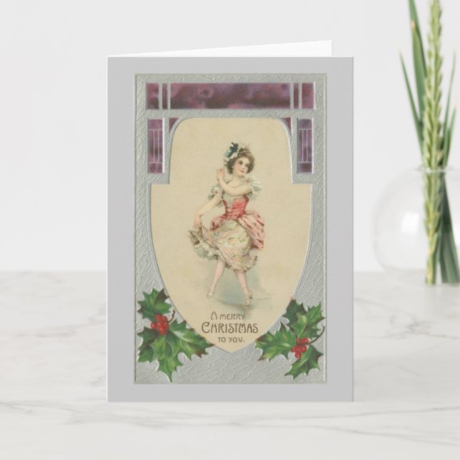 Girl in Flowery Dress Christmas Card (Front)