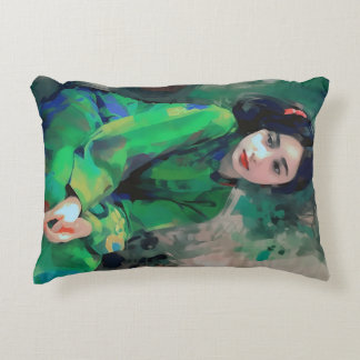 Girl in Green Dress Decorative Cushion