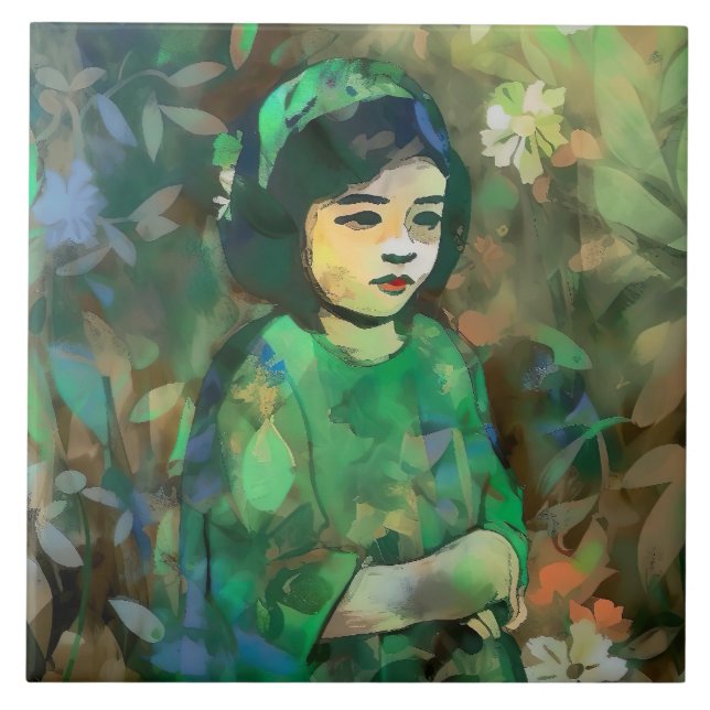 Girl in Green Dress Tile (Front)