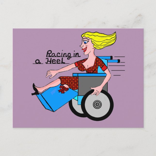 Girl in High Heel Wheelchair Amputee Postcard (Front)