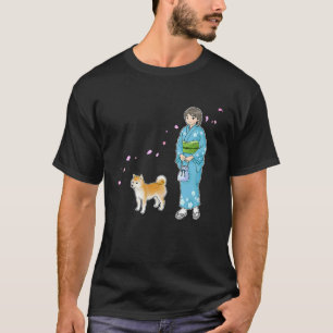 Girl In Kimono & A Shiba Inu Enjoying A Breath Of T-Shirt