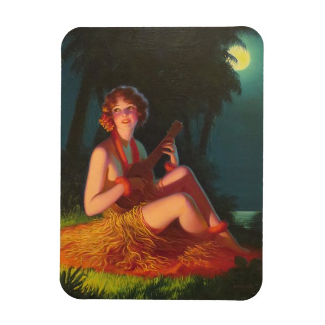 Girl in Moonlight with Banjo Ukulele Magnet (Vertical)