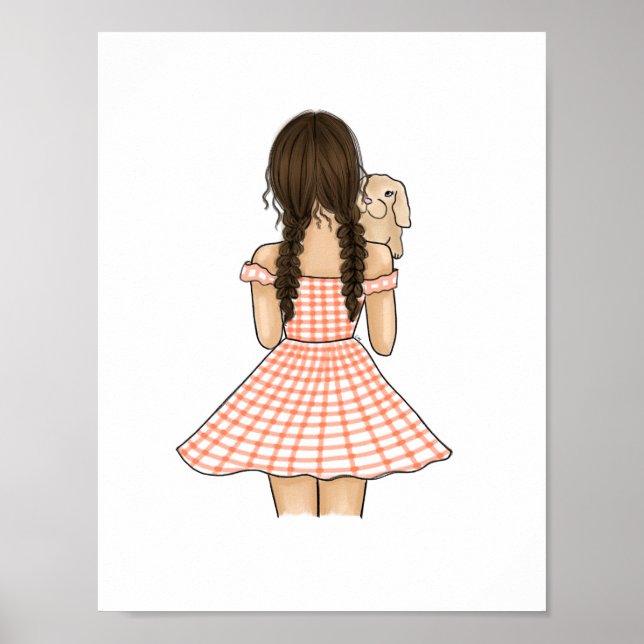 Girl in Orange Carrying Pet Bunny Nursery  Poster (Front)