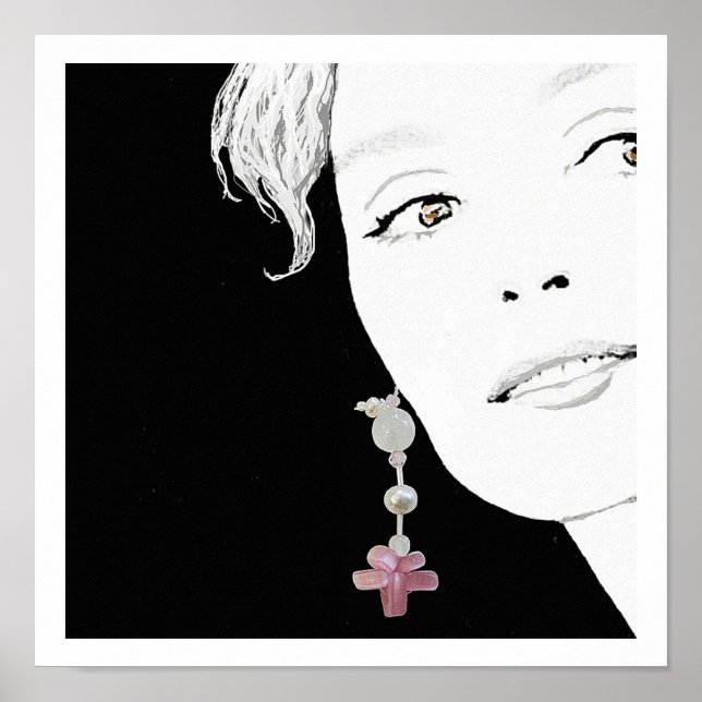 Girl in pearl earring fashion illustration art poster (Front)