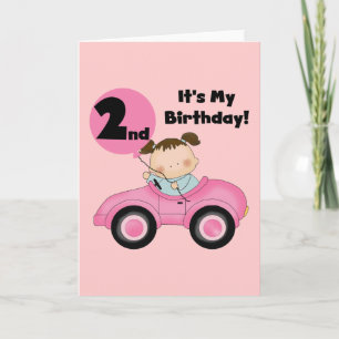 Girl in Pink Car 2nd Birthday Tshirts and Gifts Card