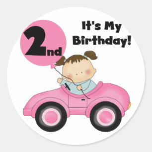 Girl in Pink Car 2nd Birthday Tshirts and Gifts Classic Round Sticker
