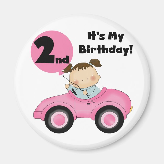 Girl in Pink Car 2nd Birthday Tshirts and Gifts Magnet (Front)