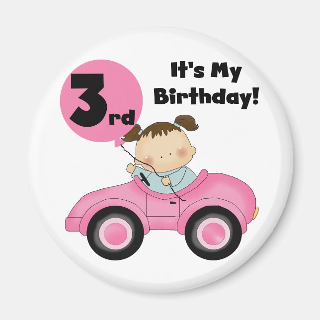Girl in Pink Car 3rd Birthday Tshirts and Gifts Magnet (Front)
