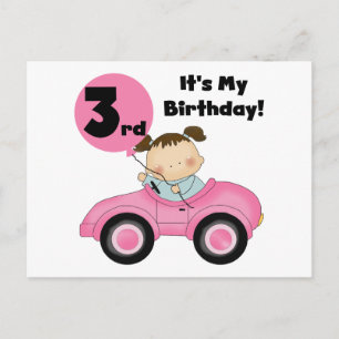 Girl in Pink Car 3rd Birthday Tshirts and Gifts Postcard