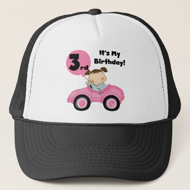 Girl in Pink Car 3rd Birthday Tshirts and Gifts Trucker Hat (Front)