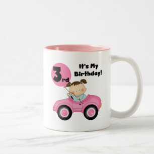 Girl in Pink Car 3rd Birthday Tshirts and Gifts Two-Tone Coffee Mug