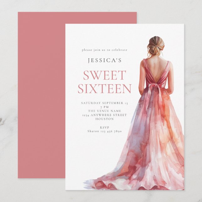 Girl in Pink Dress Sweet 16 Birthday Party  Invitation (Front/Back)