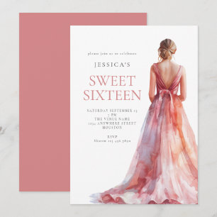Girl in Pink Dress Sweet 16 Birthday Party Invitation