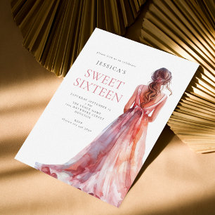 Girl in Pink Gown Sweet 16 Birthday Party  Invitation