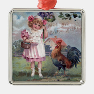 Girl in Pink Holding Purple Flowers Metal Tree Decoration