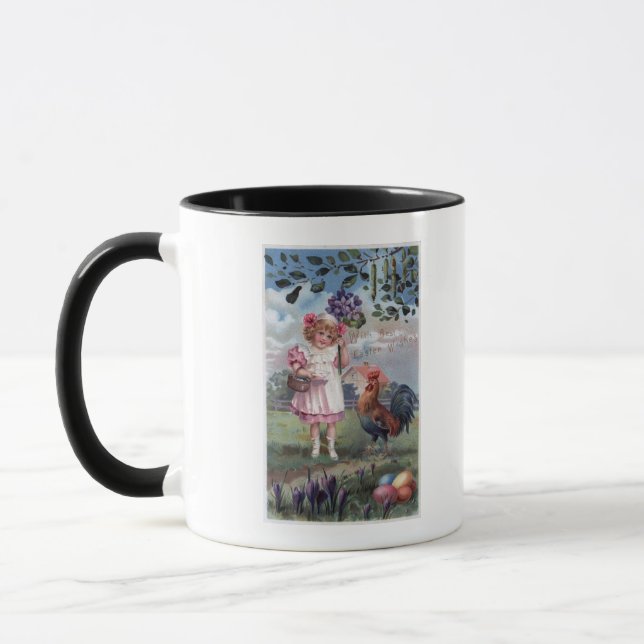 Girl in Pink Holding Purple Flowers Mug (Left)