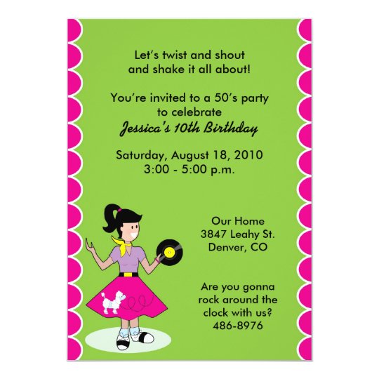 Girl in Poodle Skirt Invitations