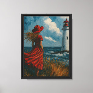 Girl in Red by Lighthouse Canvas Art Print