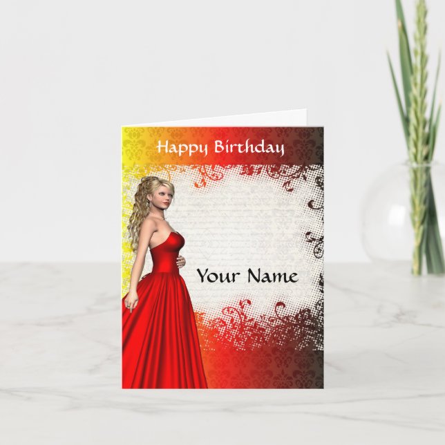 Girl in red dress birthday card (Front)