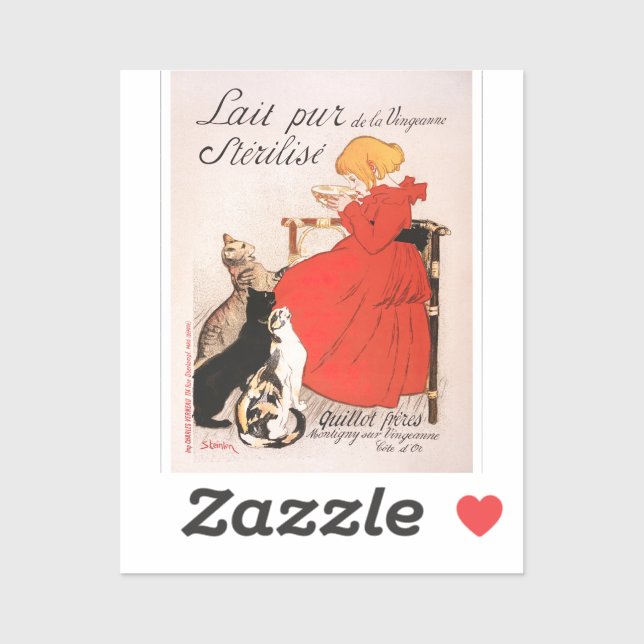 Girl in Red Dress Drinking Milk Steinlen Poster (Sheet)