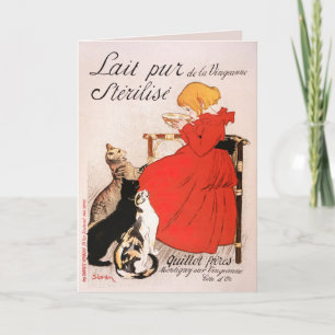 Girl in Red Dress Drinking Milk Steinlen Poster Card