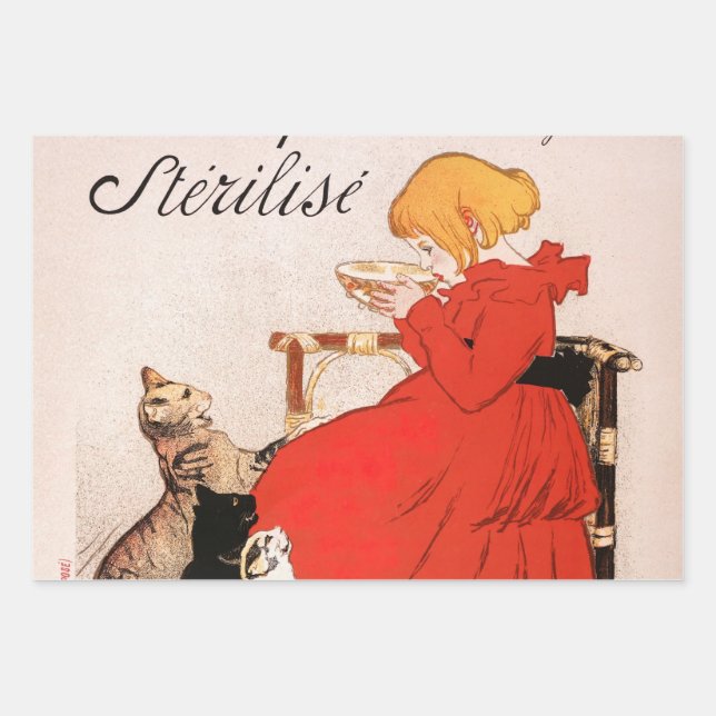 Girl in Red Dress Drinking Milk Steinlen Poster Wrapping Paper Sheet (Front)