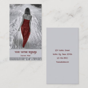 Girl In Red Dress Gothic Winter Business Card