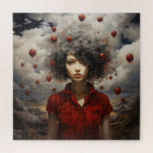 Girl in Red Modern Art Jigsaw Puzzle