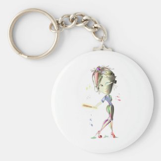 Girl in Red Stiletto Shoes Plays Baseball! Key Ring
