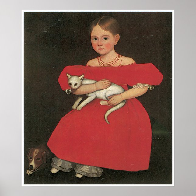 Girl in Red with Her Cat and Dog c. 1834-36 Poster (Front)
