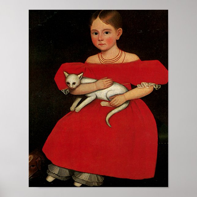 Girl in Red with her Cat and Dog Poster (Front)
