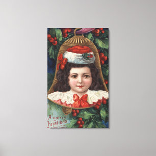 Girl in Santa Hat in Bell Canvas Print