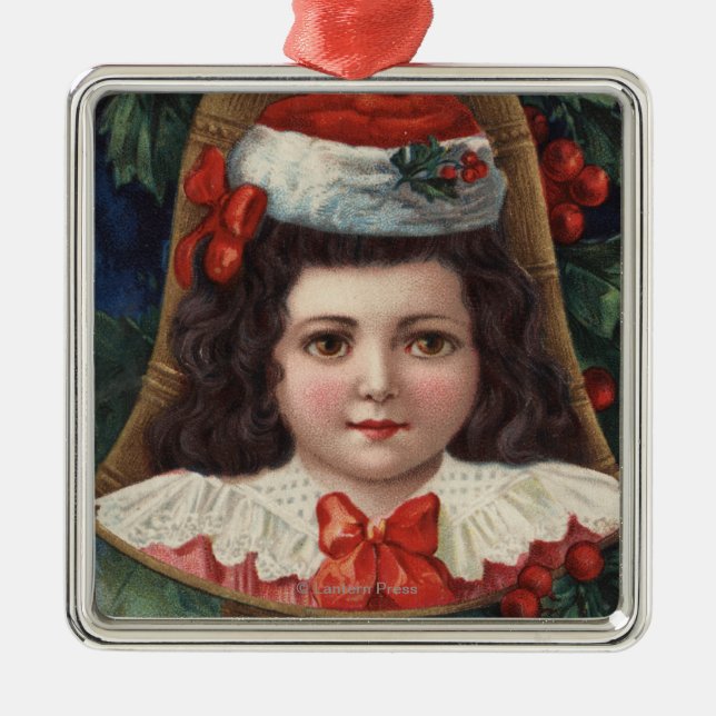 Girl in Santa Hat in Bell Metal Tree Decoration (Front)