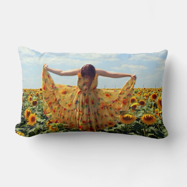 Girl in Sunflower Field Lumbar Cushion (Front)