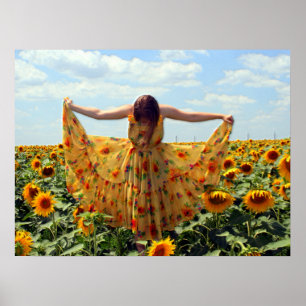 Girl in Sunflower Field Poster