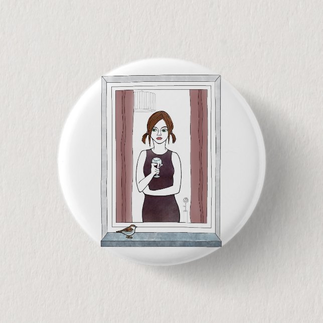 girl in the window 3 cm round badge (Front)
