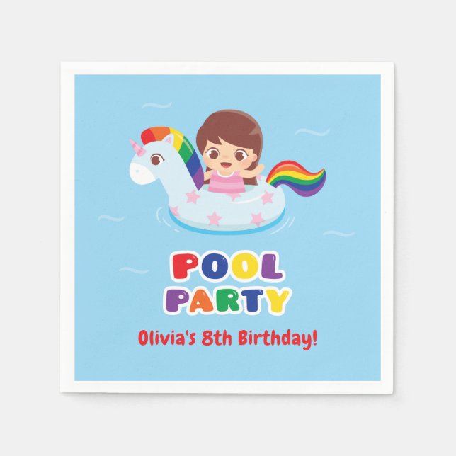 Girl in Unicorn Float Kids Birthday Party Supplies Napkin (Front)