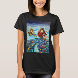 girl in wetsuit. fishing girl. latino. T-Shirt