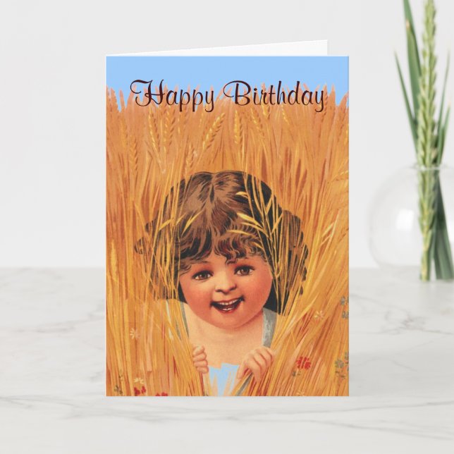 Girl in Wheat, Happy Birthday Card (Front)