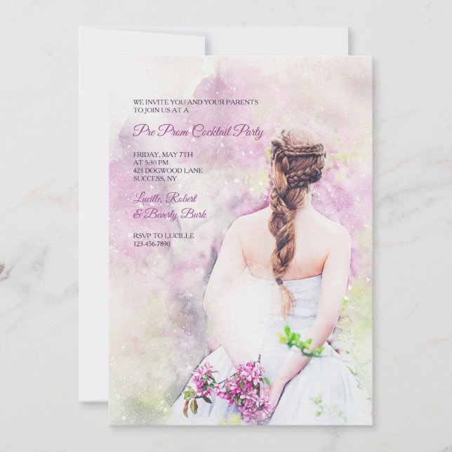 Girl in White Dress Pre Prom Party Invitation (Front)