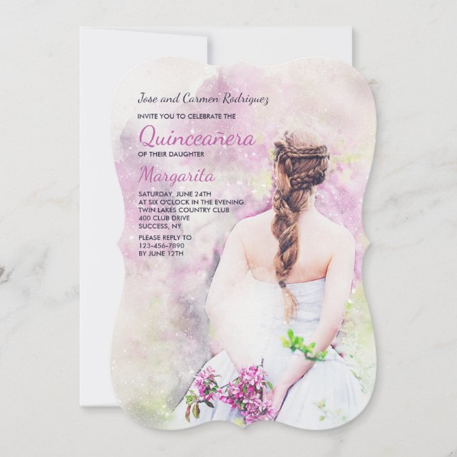 Girl in White Dress Quinceañera Invitation (Front)
