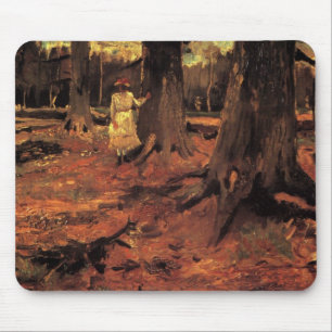 Girl in White in the Woods by Vincent van Gogh Mouse Mat