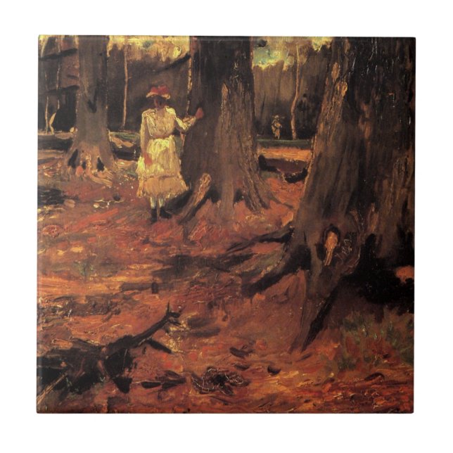 Girl in White in the Woods by Vincent van Gogh Tile (Front)
