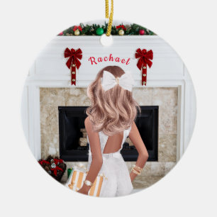 Girl in White Personalised Custom Ceramic Tree Decoration