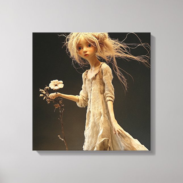 Girl in Yellow With Flower Canvas Print (Front)