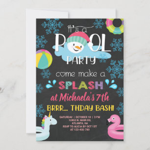 Girl indoor winter pool party birthday invitation. invitation