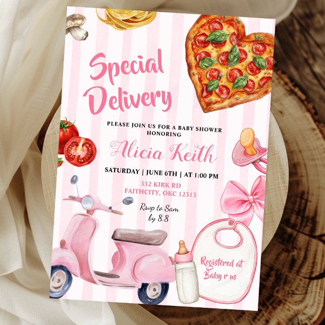 Girl italian baby shower pizza special delivery invitation (Creator Uploaded)