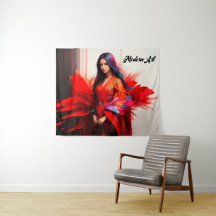 Girl Japanese kimono Asian colourful red blood art Tapestry