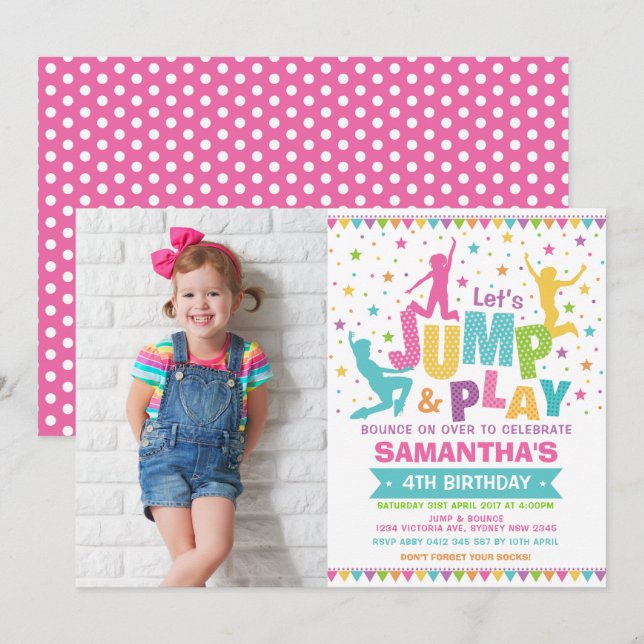Girl Jump Birthday / Trampoline Party Bounce House Invitation (Front/Back)