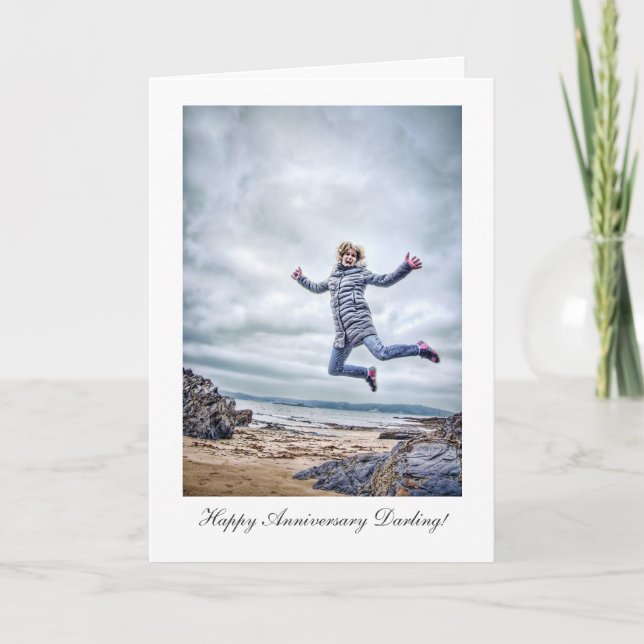 Girl Jumping For Joy - Happy Anniversay Darling Card (Front)